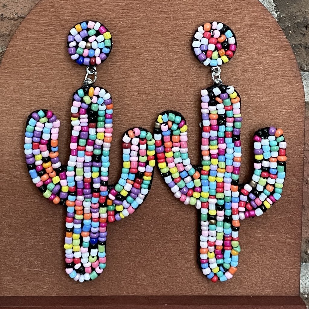 Beaded Saguaro Cactus Earrings - Multicolor 15$